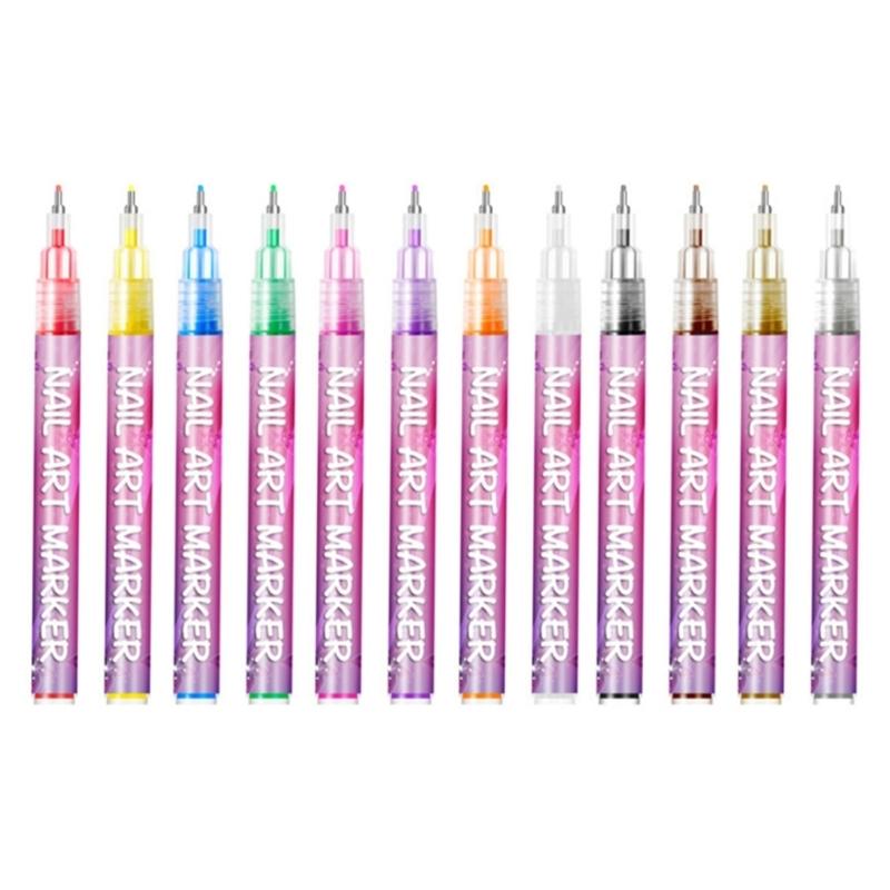 Ручки для дизайна ногтей 12 цветов Быстросохнущие Водостойкие Маркеры для ногтей для Гелевой росписи Лайнер и Инструменты для дизайна ногтей для домашнего салона