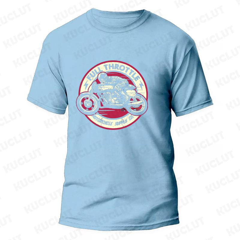 Full Throttle Cafe Racer Rockabilly Biker Print T-Shirt Men Fashion Motorcycle Short Sleeve Tops Fashion Summer Loose Tees Shirt