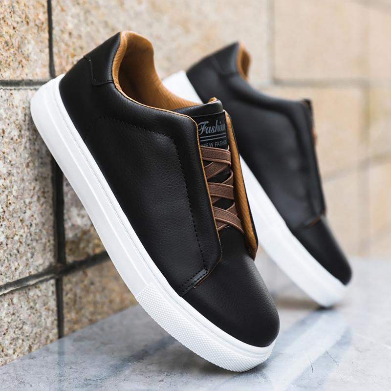 Hot Sale Black Leather Men's Casual Shoes Plus Size 48 Classic Low Cut Skateboard Shoes Men Comfortable Social Sneakers Male