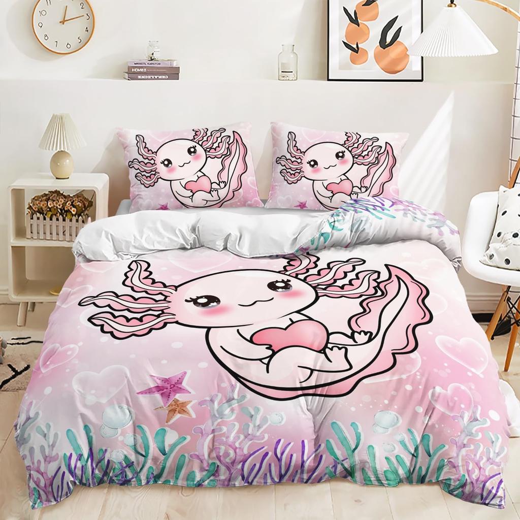 Cartoon salamander cute duvet cover for bedroom room decoration soft and comfortable quilt cover three-piece set