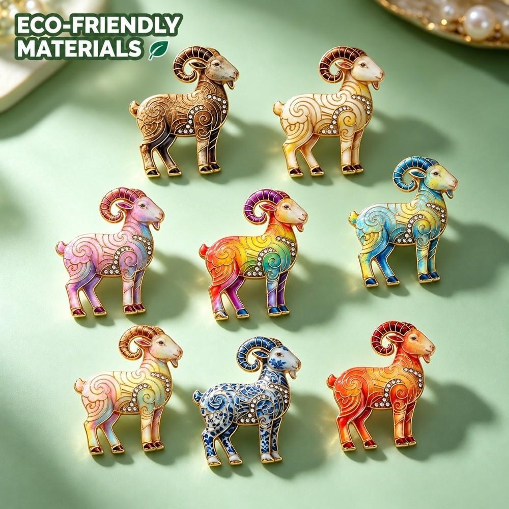 Diamond-inlaid Sheep Brooch Metal Brooch Pins Retro Argali Brooches for Women Cloth Accessories