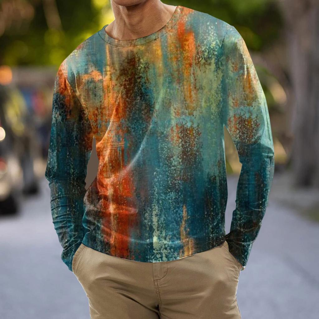 Муж. Футболка Графика Абстракция Шея Одежда Одежда На открытом воздухе Длинный рукав С принтом Модельер Винтаж