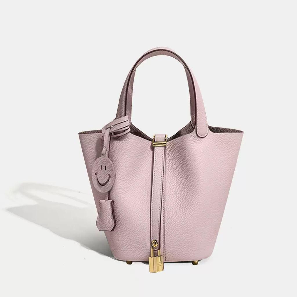 Genuine Leather Women's Bucket Handbag, Large Capacity, High-End Cowhide, 2024 Design