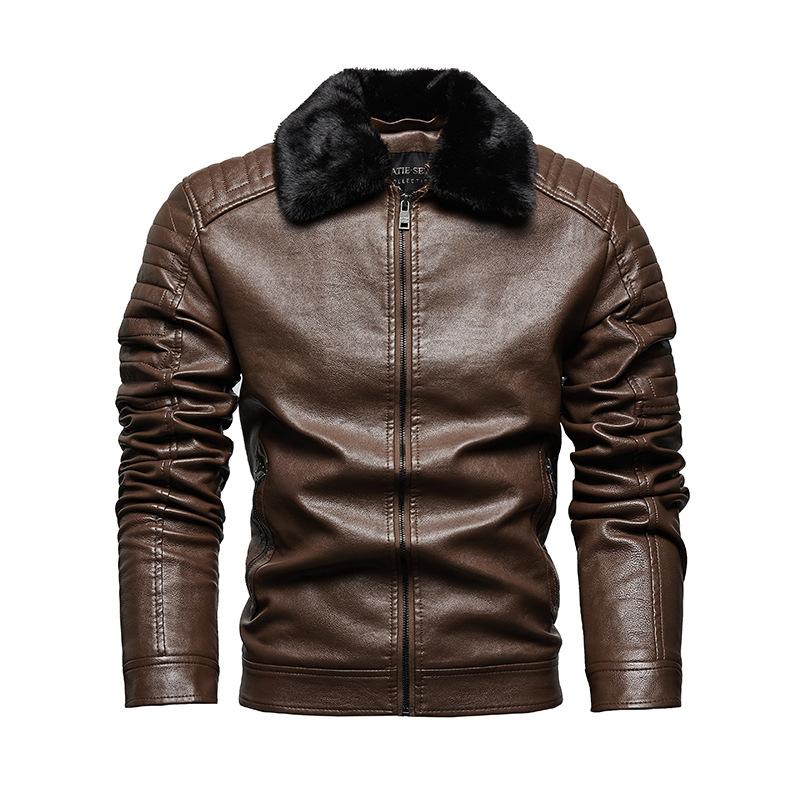 Кожаная куртка для мужчин, кожаная куртка с лацканами и меховым воротником, мужское пальто из ПУ, мотоциклетный костюм и плюшевая кожаная куртка