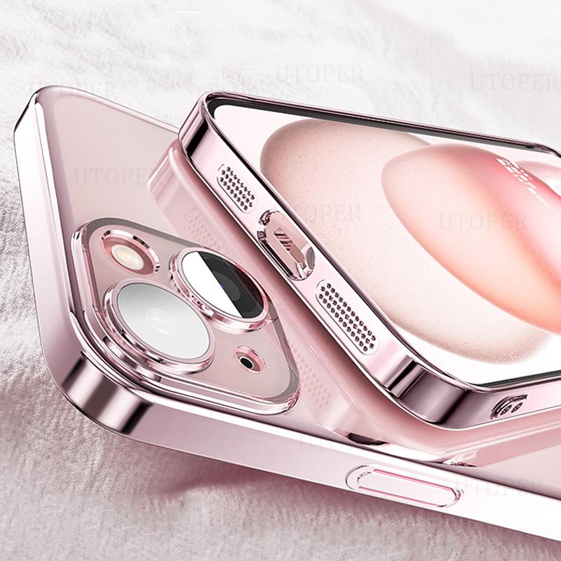 Роскошный прозрачный мягкий ТПУ чехол с покрытием для IPhone 16 15 14 13 12 11 Pro Max Plus, ультратонкий, с защитой HD-камеры