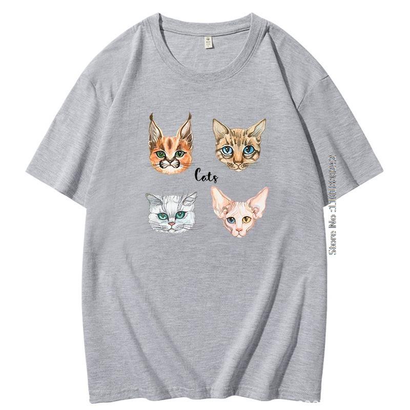 Cotton Oversized Top Quality Men Clothing Faces Of Cats Of Different Breeds Graphic T Shirts Fashion Tees Streetwear Male Tee