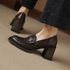 New Women's Leather Loafers Non-slip Thick-soled Mid-mouth Casual High-heeled Large-size Shoes Women Wear Sheepskin Single Shoes In All Seasons