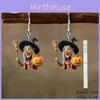 Halloween Theme Witch Broom And Pumpkin Pattern Women Earrings For Women Costume Accessory Gift