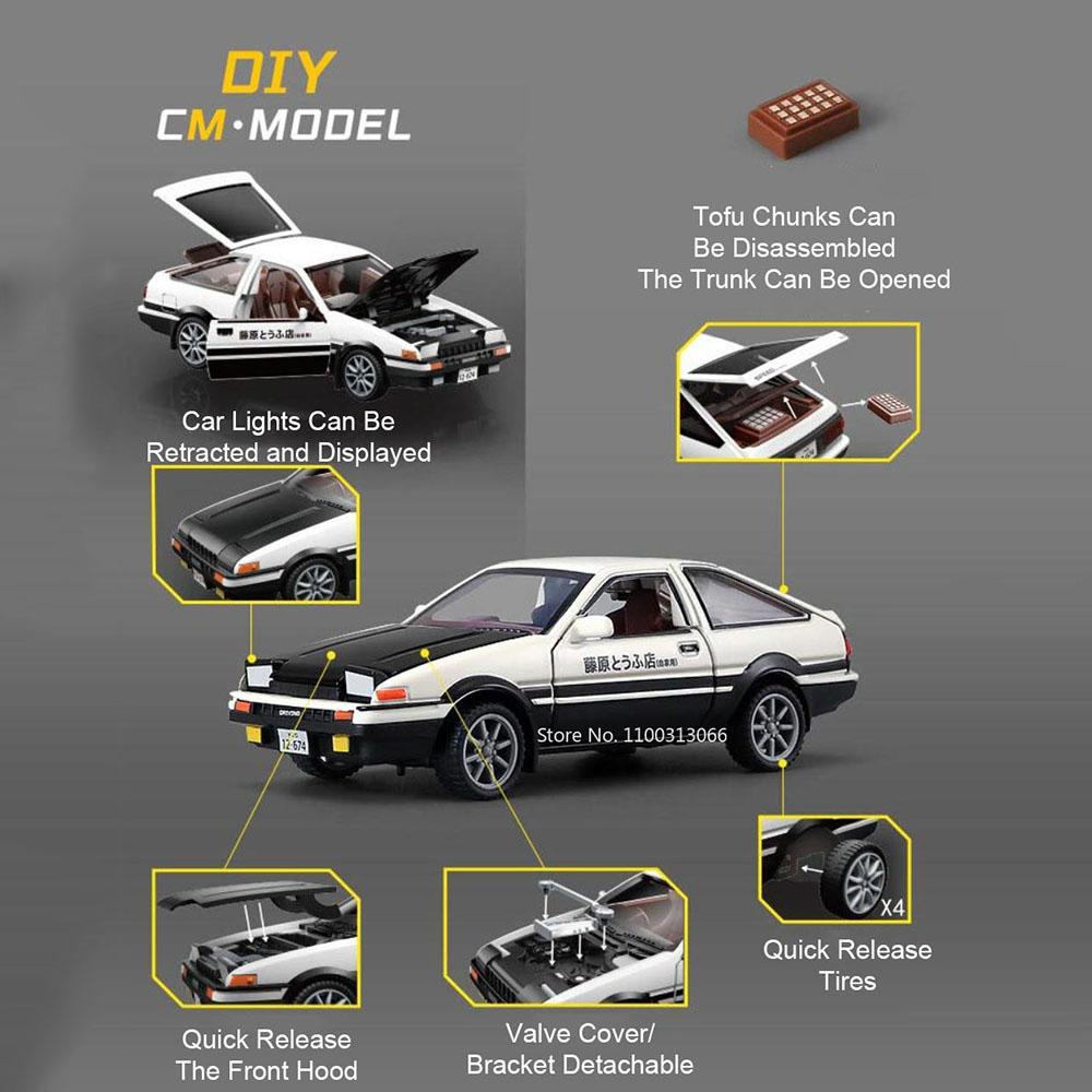 1:43 Металлические Модели Автомобилей AE86 Pagani Zonda R Литые Игрушки Ступица Колеса Быстросъемная Мягкая Резиновая Шина Миниатюрный Транспорт для Мальчиков Подарки