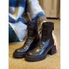 Cowhide Version~ Thick-soled High-heeled Martin Boots Femininity Versatile Leather Thin Boots Retro Rear Zipper Heightening Short Boots