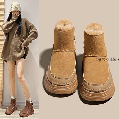 Ботинки Ботинки на плоской платформе - женские с круглым носком, плюшевые туфли, зимняя обувь, австралийские дизайнерские роскошные сабо, теплые зимние ботинки с мехом по щиколотку