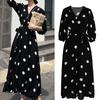 Женское платье с принтом в горошек, черное длинное платье с V-образным вырезом, элегантное вечернее платье для женщин