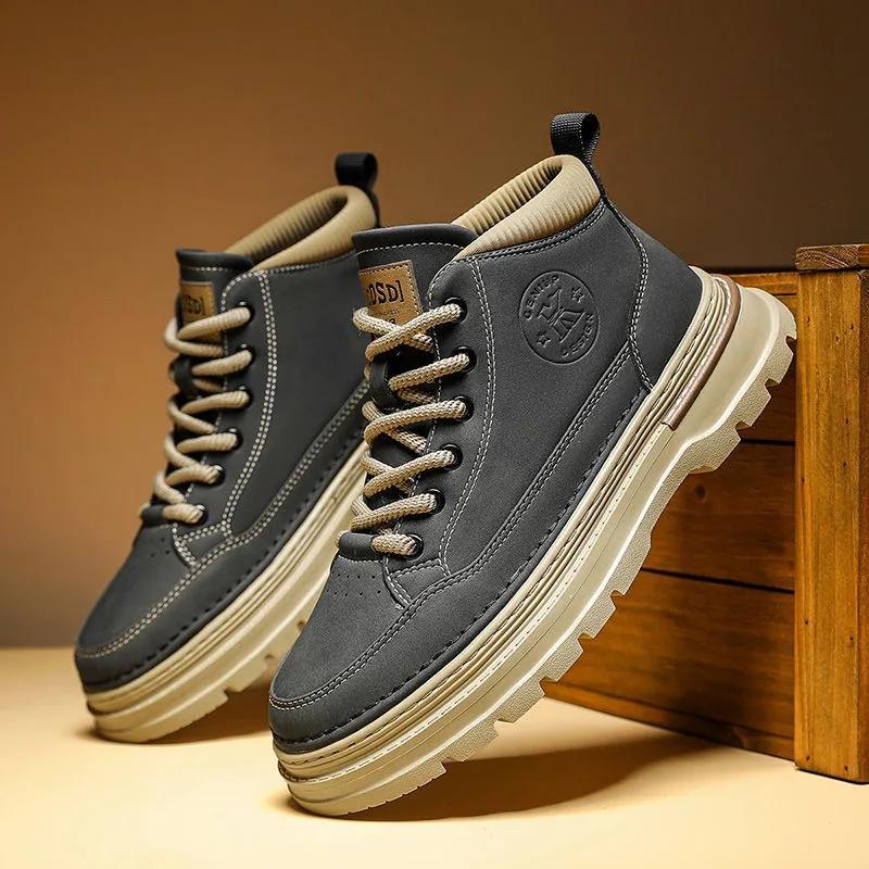 2025 Autumn/Winter New Men's Shoes UK Retro Casual Work Boots Trendy Low Cut Comfortable Anti Slip Lace Short Ankle Boots