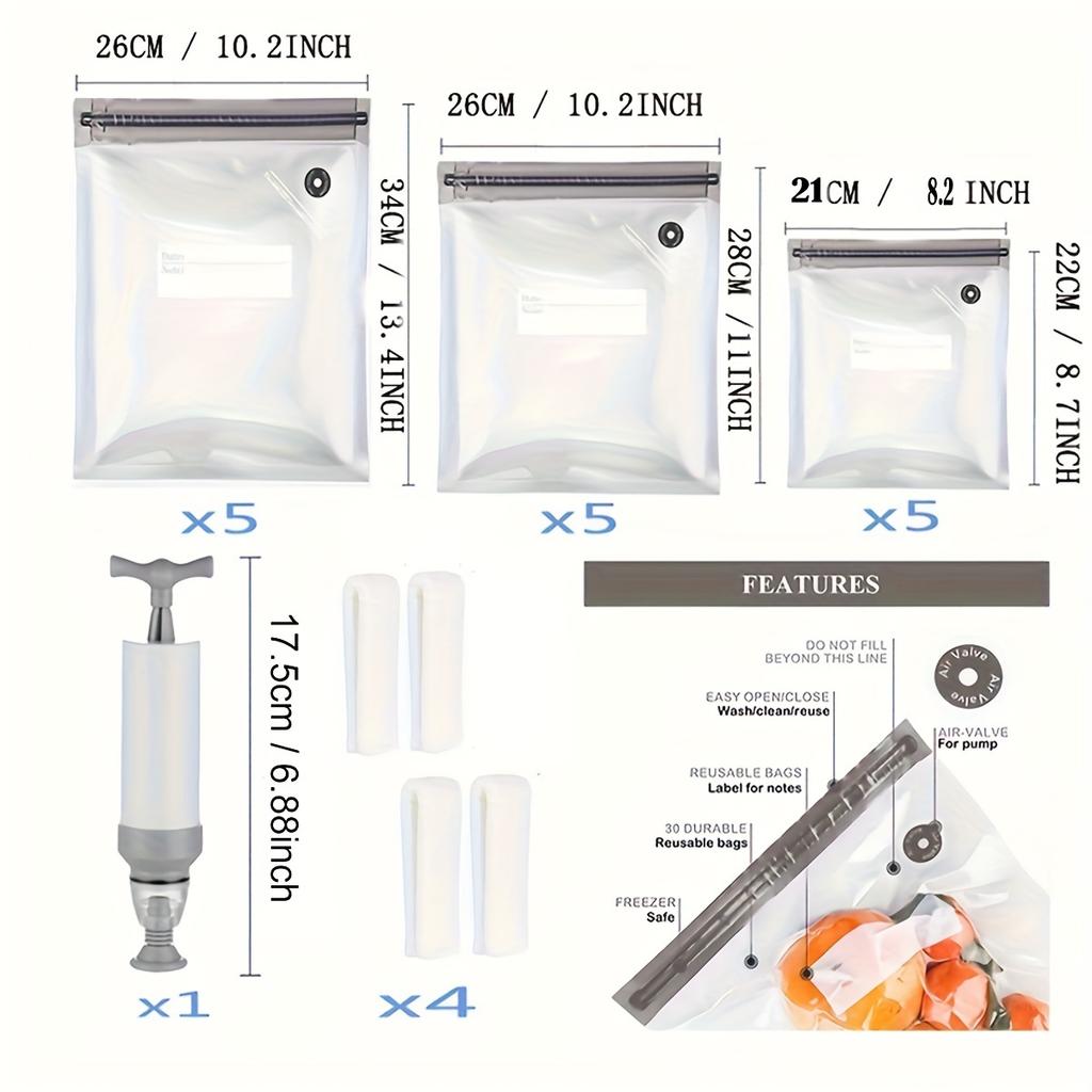 Многоразовые вакуумные пакеты для хранения продуктов, идеально подходящие для сохранения фруктов и готовых блюд, идеально подходят для кухни и хранения продуктов в холодильнике.