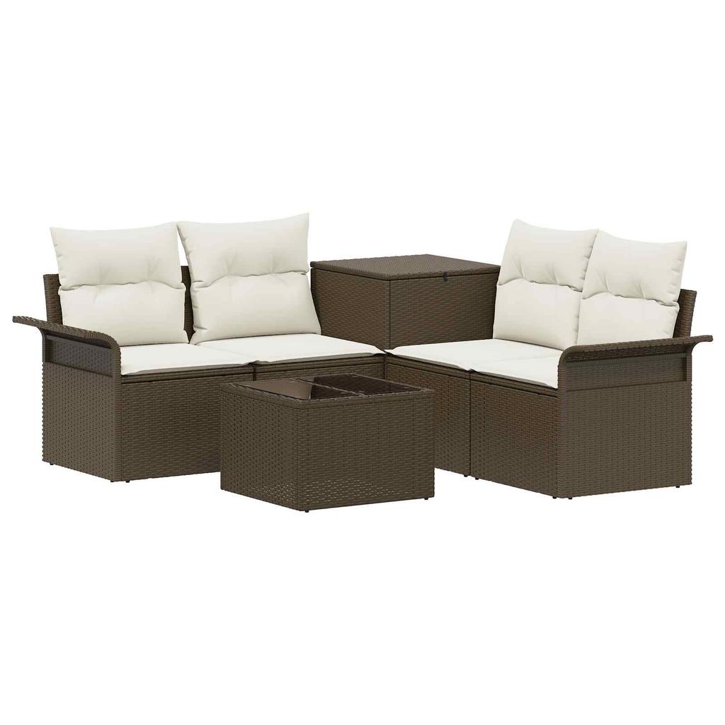 Sofa Set 6 pcs. 4 Seater Brown and Cream White