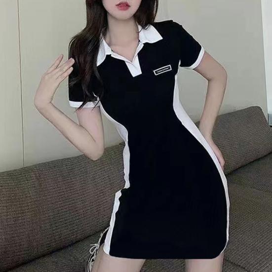 Женское мини-платье-рубашка с коротким рукавом, цветное платье с воротником, летнее повседневное облегающее платье с V-образным вырезом, короткое платье для вечеринки и клуба