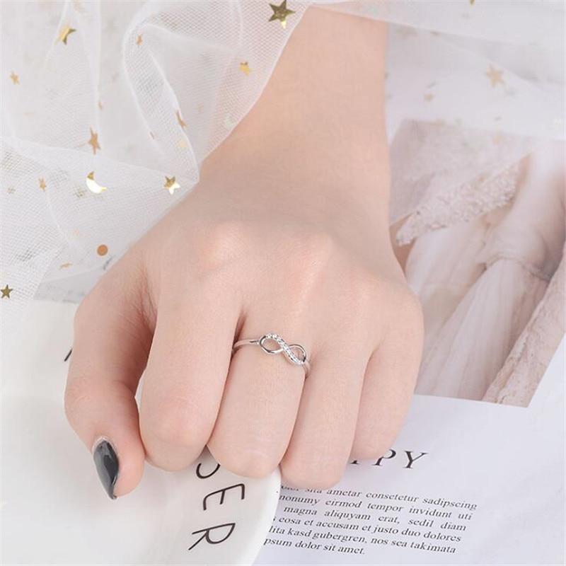 New Fashion Exquisite 925 Sterling Silver Jewelry Creative Love Beautiful 8 Shaped Temperament Crystal Opening Rings R225