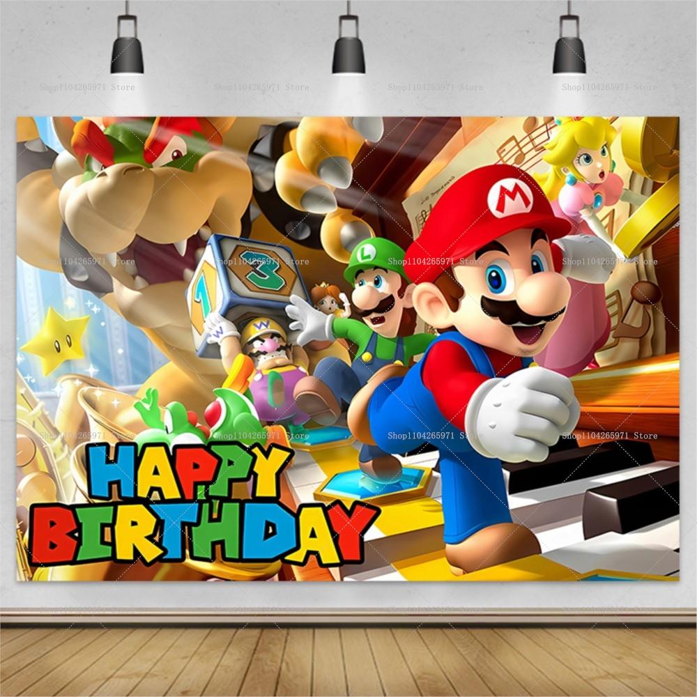 New Super Malos Bros Theme Birthday Backdrop For Children Happy Birthday Baby Shower Party Decor For Home Wall Banner Supplies