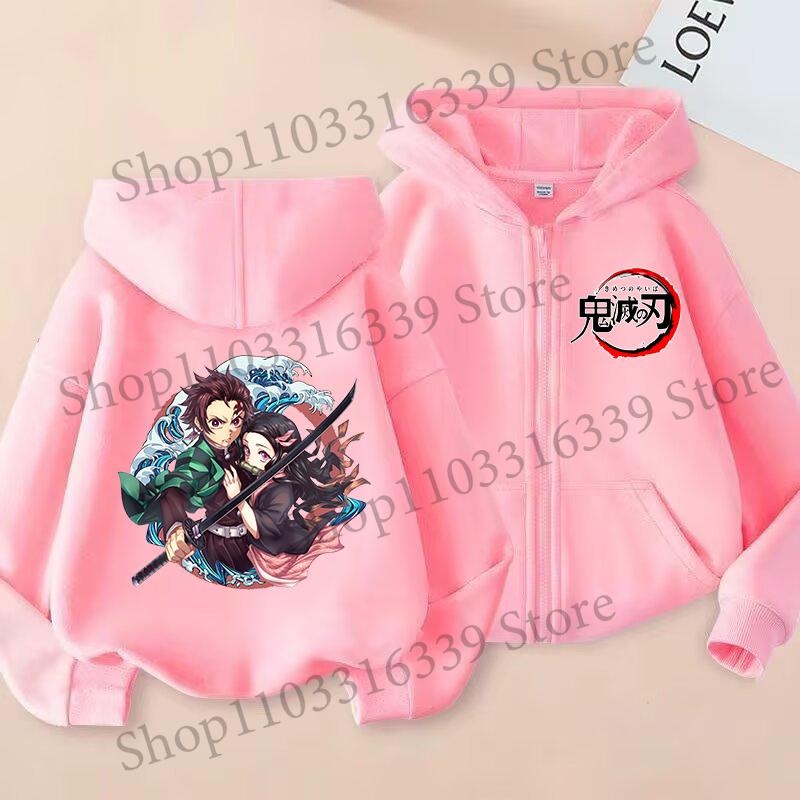 Demon Slayer Children'S Cardigan Coat Zipper Tops Boy Girls Hoodie Autumn Sweatshirt Anime Cosplay Fashion Clothing
