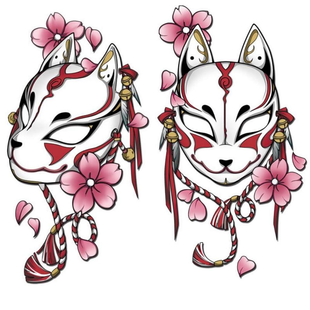 Heizi Motorcycle Helmet Sticker, Fox, Car Decal, Fox, Cherry Blossom, Cute, Stylish, Japanese Style (Diagonal & Front Facing)