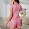 Женский пижамный комплект с коротким рукавом, круглым вырезом, эластичным поясом и шортами на шнурке, комплект для отдыха с оборками, летний комплект из 2 предметов для сна
