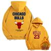 Mens Chicago Bulls 23 Hooded Sweatshirt Loose Fit Drop Shoulder Long Sleeve Streetwear