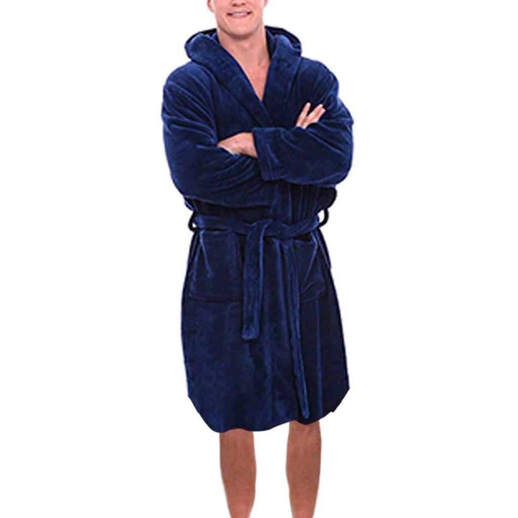 Men's Winter Plush Lengthened Shawl Bathrobe Home Clothes Long Sleeved Robe Coat