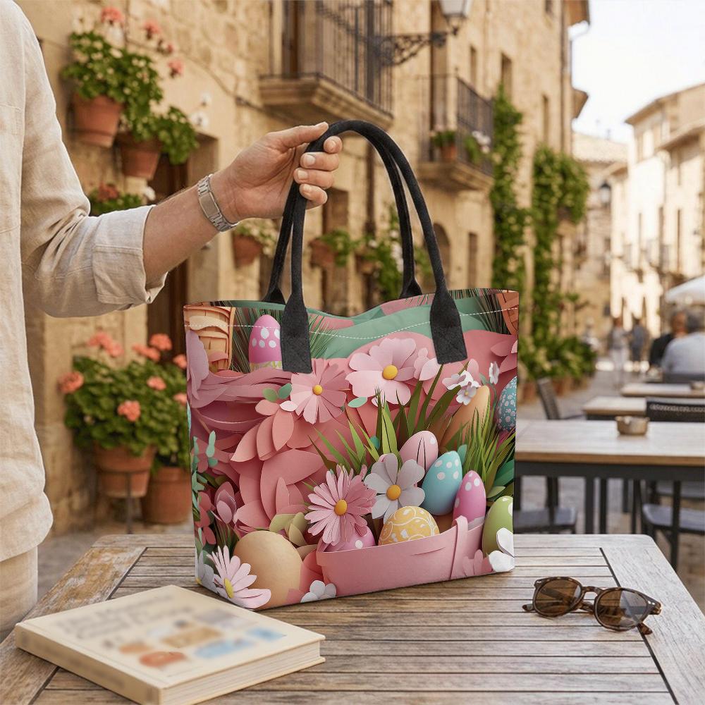 Easter Цветочный принт Сумка-тоут Большая вместимость Многоразовая Повседневная Сумка для праздничных покупок Путешествий Ежедневного использования