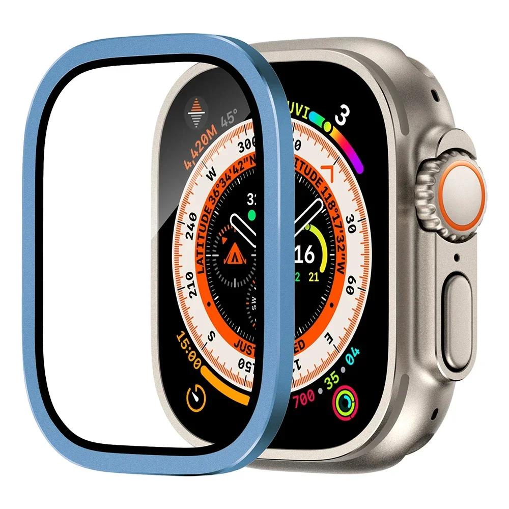 Защитное стекло для ремешка Apple Watch ultra 49 мм Закаленное стекло Анти-царапина Антиблик HD Полная пленка Металлический бампер iWatch Ultra 49 мм