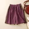 2024 Women's Summer Cotton Linen Elastic Waist Wide-Leg Shorts