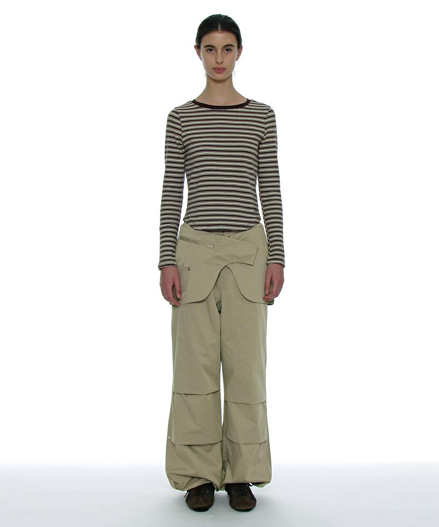 PARTIMENTO WOMEN 2-Way Belted Layered Parachute Pants_Khaki Beige