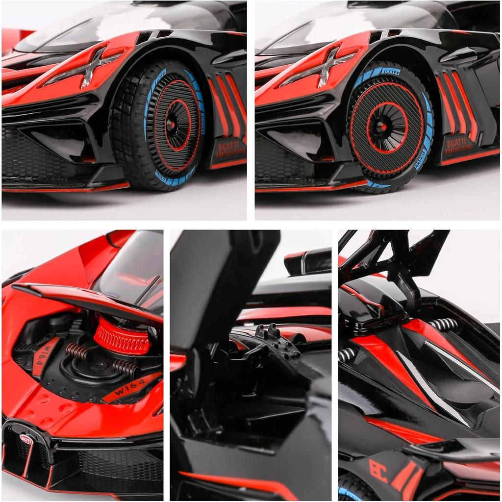 Игрушечная машинка Bugatti Bolide из сплава, масштаб 1/24, звук и свет, коллекция игрушечных машинок с открывающимися 4 дверями для детей, подарок