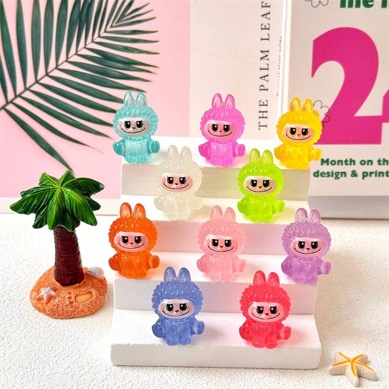 5/10Pcs/Bag Cute Luminous 3D Labubu Figurine Model Miniature Car Ornaments Home Desktop Diy Decoration Resin Crafts Holiday Gift