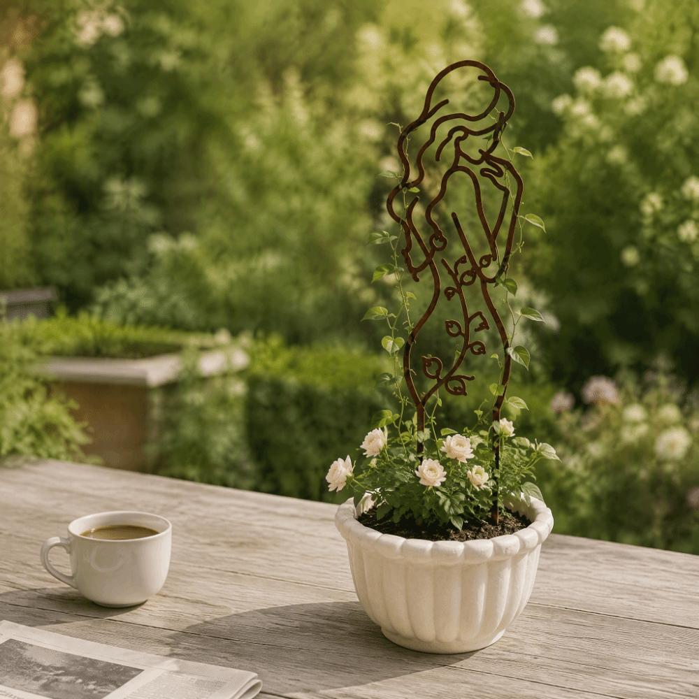Stainless Steel Plant Support Pile Girl Shaped Anti Lodging Stakes Indoor Outdoor Garden