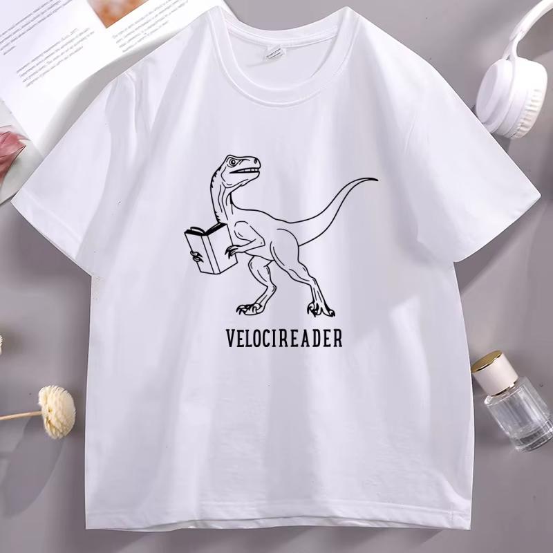 Футболка с принтом Velocireader Book для женщин, футболка с динозавром и книгой, для любителей книг, книголюбов, с коротким рукавом, одежда, топы