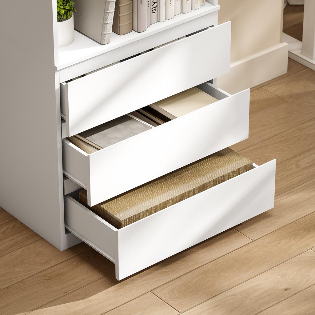 180 Cm Tall Bookcase With Shelves And Drawers White