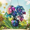 2D Flat Clover Ornament Stained Acrylic Window Suncatcher Monstera Leaf Hanging Ornament Greenery Gift for Nature Lovers