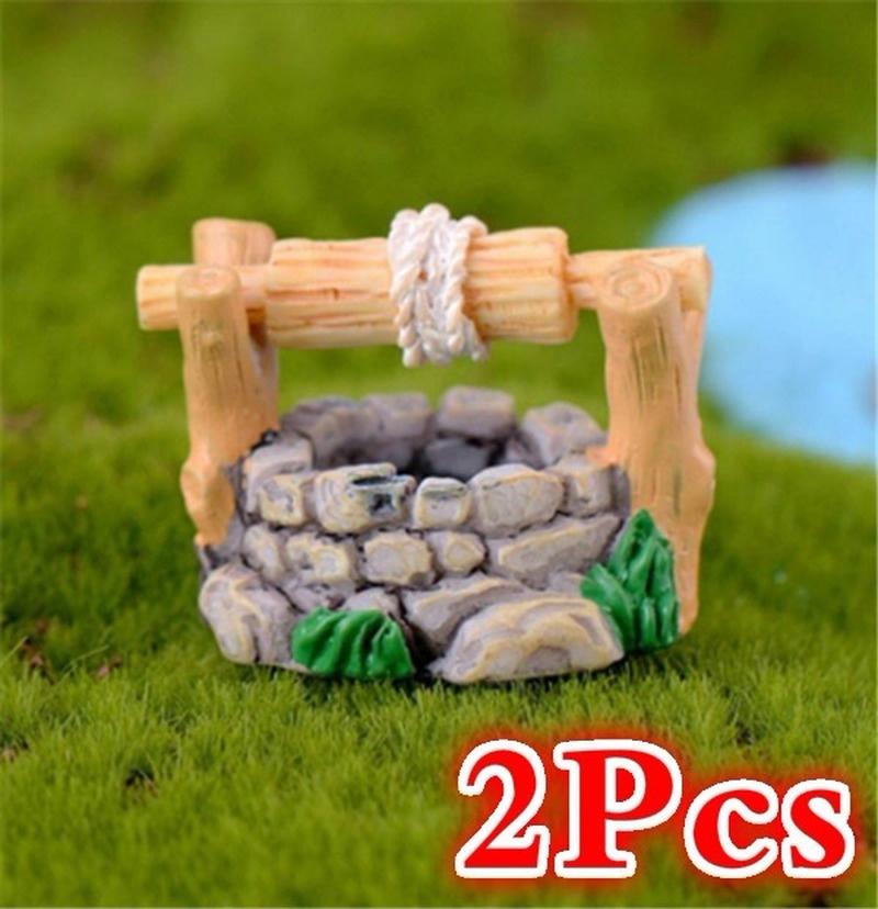 2Pcs Fairy Garden Mini Water Well Figurines Miniature Craft DIY Ornament Garden Decor