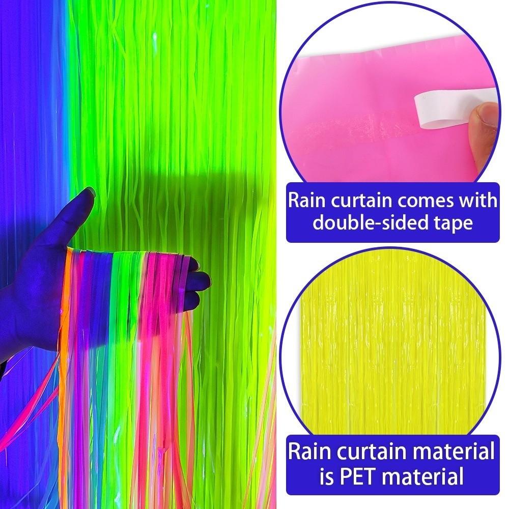 Glow in the UV Fluorescent Macaron Streamers Curtain Neon Color Party Rain Curtain Party