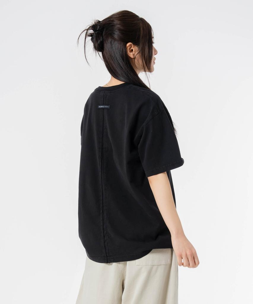MOZMOZ Back Slit Oversized Pigment Short Sleeve T-Shirt Black