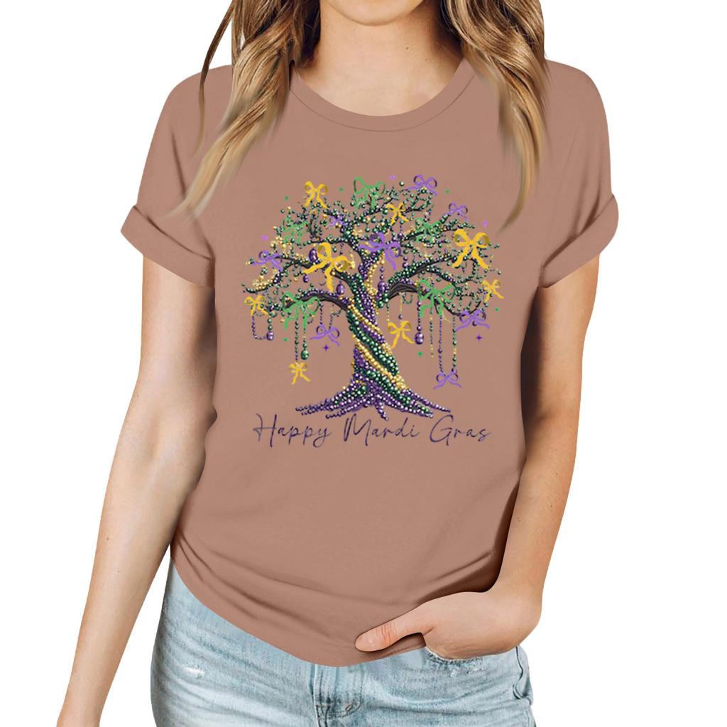 Женская повседневная футболка с карнавальным принтом, пуловер с круглым вырезом, топ с коротким рукавом