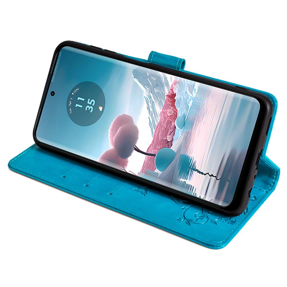 Чехол для телефона Motorola Edge 40 Neo 5G с ремешком на запястье, кожаный чехол-книжка с тиснением в виде бабочки и цветка