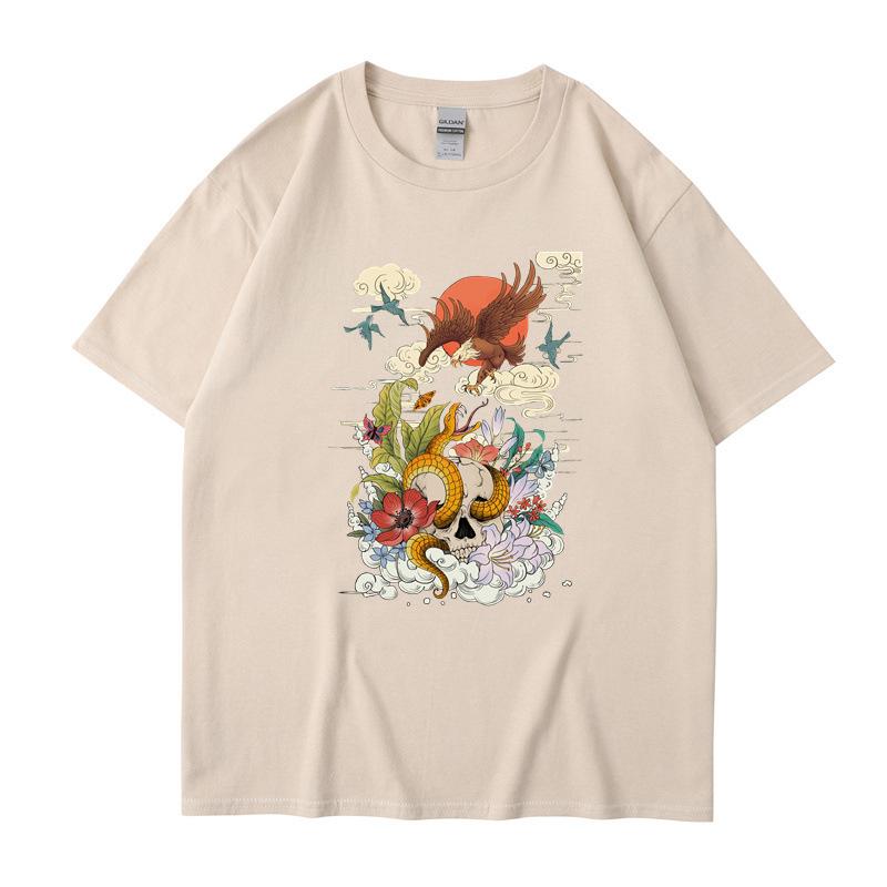 Ретро-топы National Tide с короткими рукавами, женская футболка с рисунком черепа 2D, свободные повседневные топы