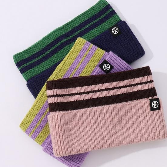 Детская вязаная повязка на голову с широким краем, эластичная, с защитой ушей, теплая, полосатый контрастный дизайн