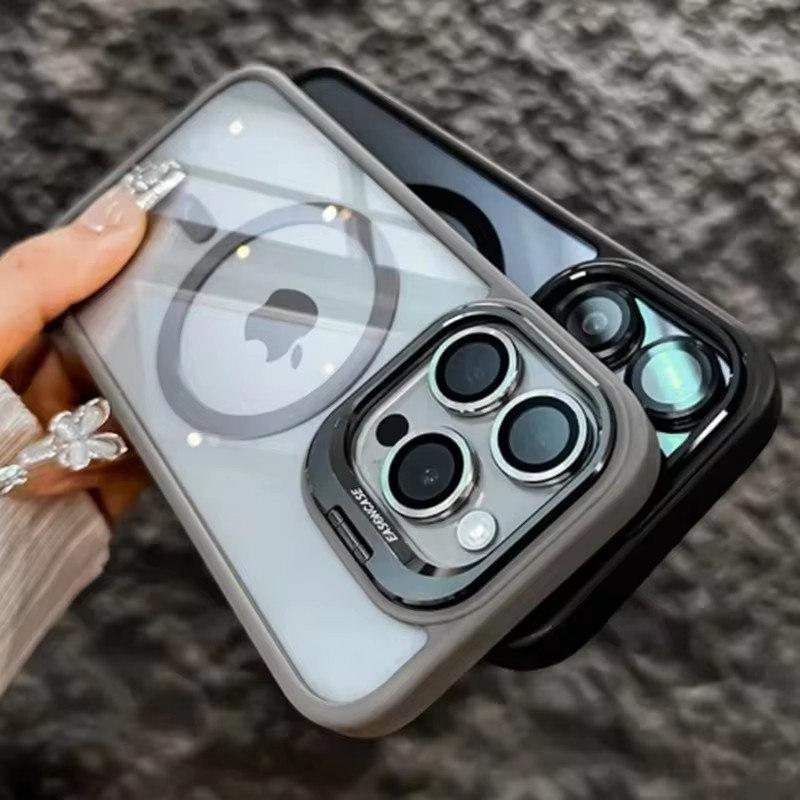 Fashion Ring Stand Case For Magsafe For iPhone 15 14 13 12 11 16 Pro Max Plus Magnetic Wireless Charge Case With Lens Protector