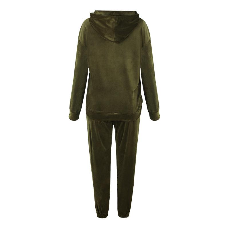 Женский осенне-зимний однотонный комплект из топа с капюшоном и брюк, повседневный бархатный костюм серебристой лисы для женщин