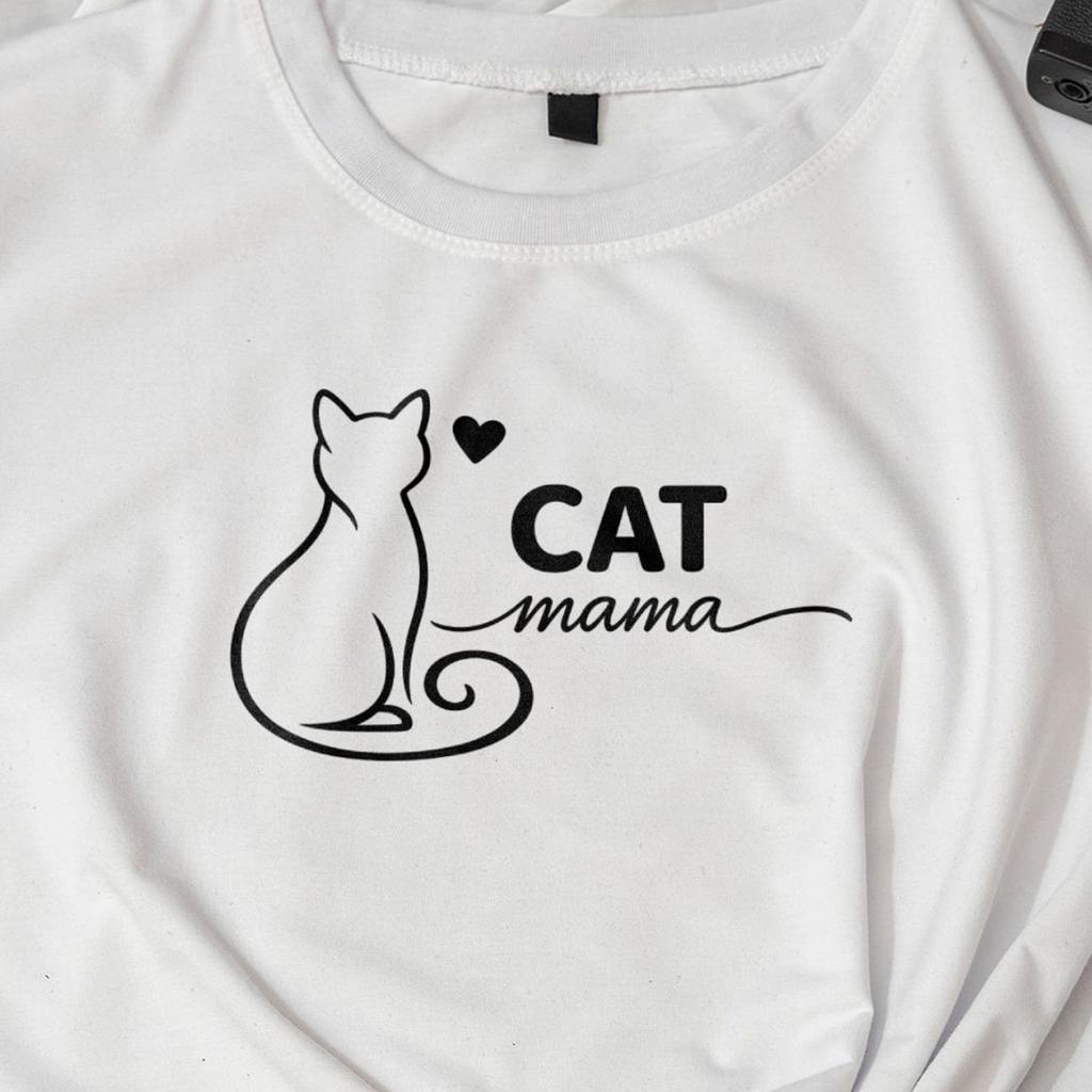 Cat Mama Shirt Minimalist Cat Outline Graphic Tee