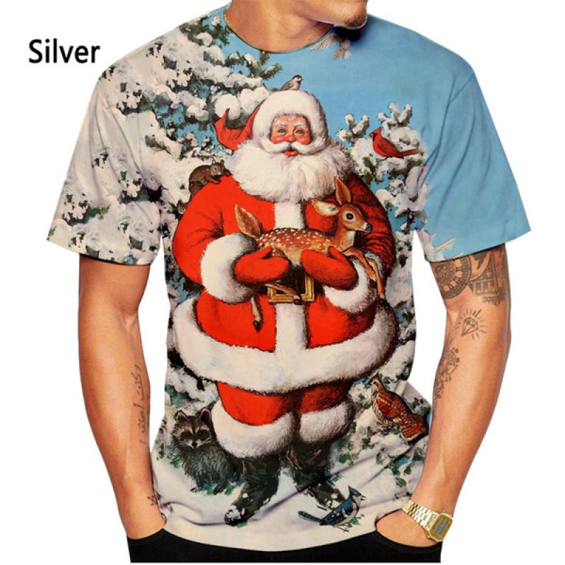 Summer Round Neck Christmas 3D Print Top Fashionable Casual Short Sleeved Men's T-shirts