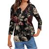 Женские топы, рубашка с рукавом три четверти, свободная повседневная рубашка с V-образным вырезом, футболка с цветочным принтом