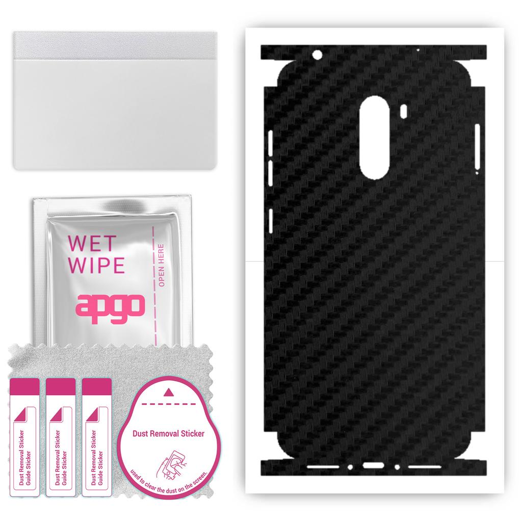 apgo Protective Skin Sticker for the back+sides compatible with Xiaomi Pocophone F1, Full Wrap Film, Foil, Vinyl - Pattern Carbon Black